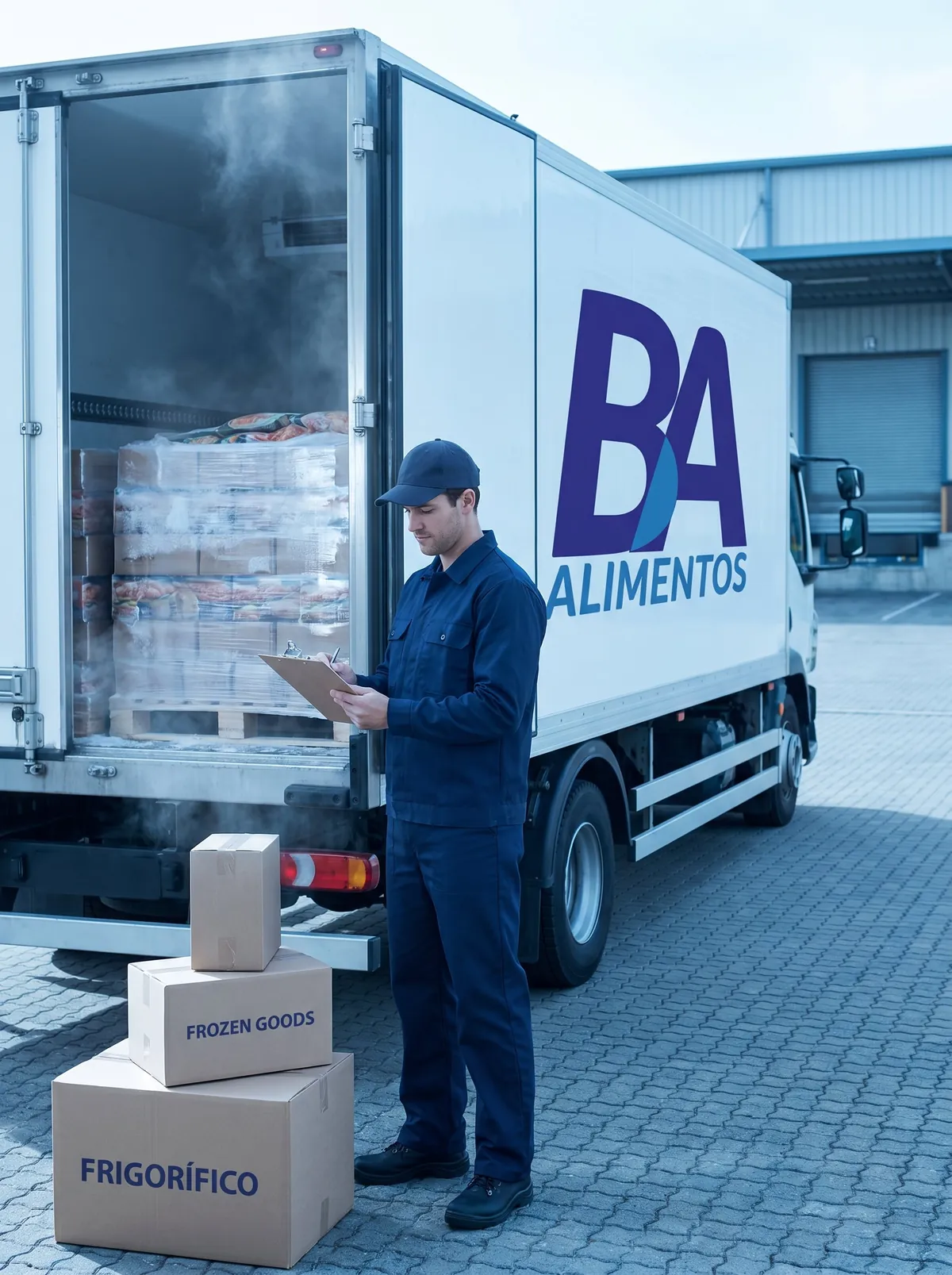 Motorista da BA Alimentos conferindo a carga refrigerada